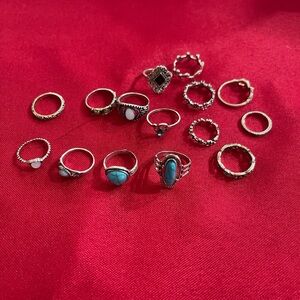 Silver-Tone Turquoise Stackable Ring Set - Women Jewelry